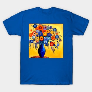 Cute Abstract Flowers in a Blue Vase Still Life Painting T-Shirt